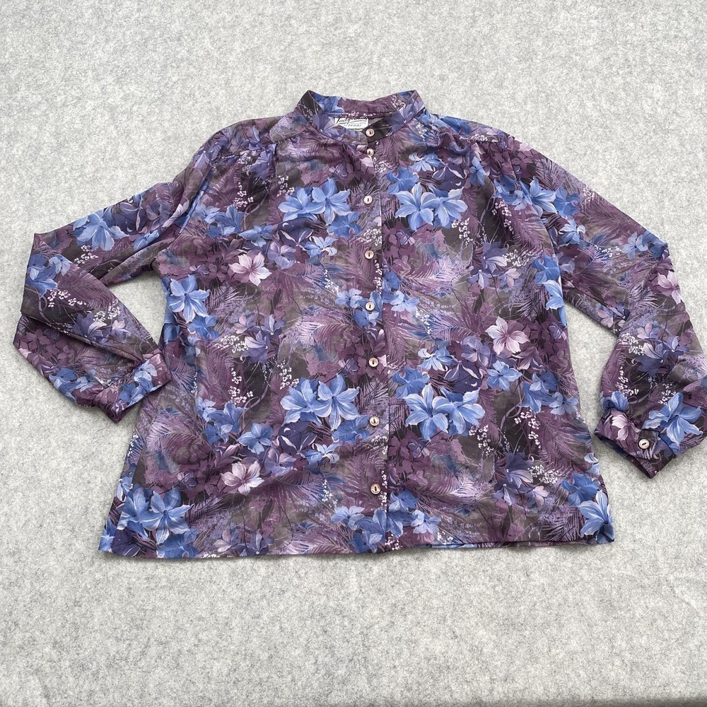 Vintage Lady California By Teddi Blouse Womens M Purple Floral Long Sleeve Top